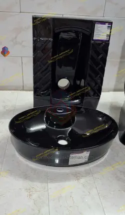 ست کاسه توالت زمینی و کاسه روشویی مشکی کد T323