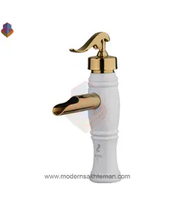 شیر روشویی جزیره مدل لاندی سفید طلایی
