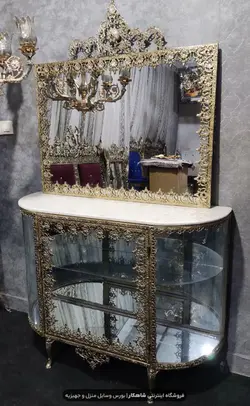 آینه کنسول ویترین دار برنزی نیم گرد مدل گل آفتابگردان سایز ۱۲۰ برند ایران برنز