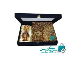 ست هدیه گلدان 20 الماس تراش قلم سیاه و ترمه رومیزی