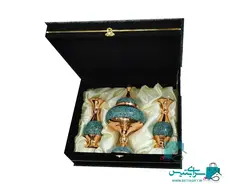 ست هدیه جفت گلدان 20 و شکلات خوری 30 فیروزه کوب به همراه جعبه هدیه