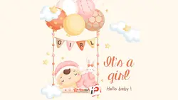 دانلود فایل وکتور اعلام جنسیت نوزاد دختر با تم نوزاد دختر روی تاب و تعدادی بادکنک - مرجع پروژه آماده افترافکت و گرافیک کامپیوتری