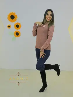 لباس بافتنی زنانه آستین زاپ دار تک گل 1004