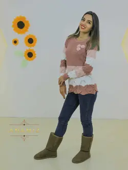 لباس بافتنی زنانه سه رنگ سه گل کد 1006