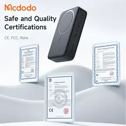 پاوربانک وایرلس مگ سیف 20 وات 20000 مک دودو مدل MCDODO MC-502 بهمراه کابل شارژ