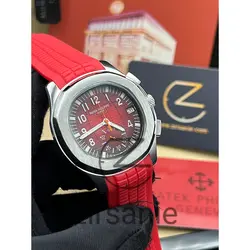 ساعت مچی مردانه پتک فیلیپ آکوانات سیلور صفحه قرمز Patek Philippe Aquanaut Red Silver