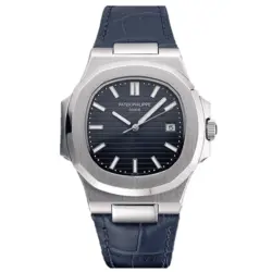 ساعت مچی مردانه پتک فیلیپ ناتیلوس بند چرمی صفحه مشکی Patek Philippe Nautilus Navy Leather Black Screen