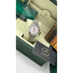 ساعت مچی رولکس دیت جاست سیلور صفحه صدف اندکس نگین (تک و ست) Rolex Datejust Silver Pearl Screen Diamond Index