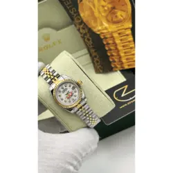 ساعت مچی رولکس دیت جاست دو رنگ سیلور طلایی صفحه صدف اندکس نگین (تک و ست) Rolex Datejust Silver Golden Pearl Screen Diamond Index