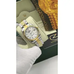 ساعت مچی رولکس دیت جاست دو رنگ سیلور طلایی صفحه صدف اندکس نگین (تک و ست) Rolex Datejust Silver Golden Pearl Screen Diamond Index