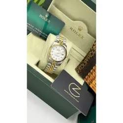 ساعت مچی رولکس دیت جاست دو رنگ سیلور طلایی صفحه صدف اندکس نگین (تک و ست) Rolex Datejust Silver Golden Pearl Screen Diamond Index
