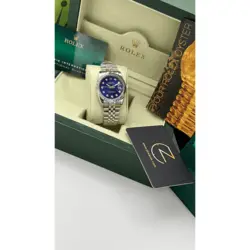 ساعت مچی رولکس دیت جاست سیلور صفحه آبی اندکس نگین (تک و ست) Rolex Datejust Silver Blue Screen Diaomnd Index