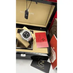ساعت مچی مردانه پتک فیلیپ ناتیلوس بند چرمی صفحه مشکی Patek Philippe Nautilus Leather Black Screen