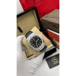 ساعت مچی مردانه پتک فیلیپ ناتیلوس بند چرمی صفحه مشکی Patek Philippe Nautilus Leather Black Screen