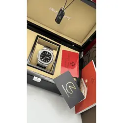 ساعت مچی مردانه پتک فیلیپ ناتیلوس بند چرمی صفحه مشکی Patek Philippe Nautilus Leather Black Screen