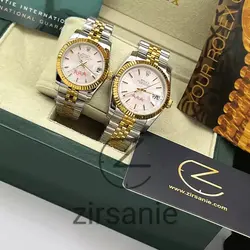 ساعت مچی رولکس دیت جاست سیلور طلایی صفحه سفید اندکس خط (ست) Rolex Datejust Silver Golden White Screen Line Index