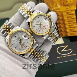 ساعت مچی رولکس دیت جاست سیلور طلایی صفحه سفید اندکس خط (ست) Rolex Datejust Silver Golden White Screen Line Index