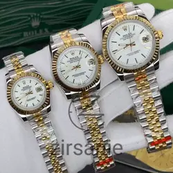 ساعت مچی رولکس دیت جاست سیلور طلایی صفحه سفید اندکس خط (ست) Rolex Datejust Silver Golden White Screen Line Index