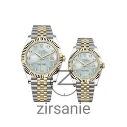 ساعت مچی رولکس دیت جاست دو رنگ سیلور طلایی صفحه صدف اندکس نگین (ست) Rolex Datejust Silver Golden Pearl Screen Diamond Index