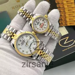 ساعت مچی رولکس دیت جاست دو رنگ سیلور طلایی صفحه صدف اندکس نگین (ست) Rolex Datejust Silver Golden Pearl Screen Diamond Index