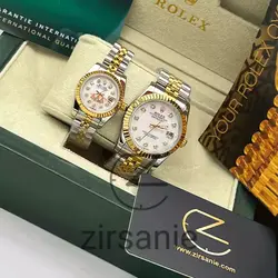 ساعت مچی رولکس دیت جاست دو رنگ سیلور طلایی صفحه صدف اندکس نگین (ست) Rolex Datejust Silver Golden Pearl Screen Diamond Index