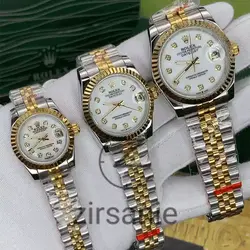 ساعت مچی رولکس دیت جاست دو رنگ سیلور طلایی صفحه صدف اندکس نگین (ست) Rolex Datejust Silver Golden Pearl Screen Diamond Index