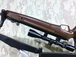 تفنگ بادی هانتر دوربین دار با پایه تفنگ و فنر زاپاس در حد نو