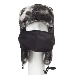 کلاه طرح روسی خلبانی خزدار همراه ماسک رنگ سرمه ای