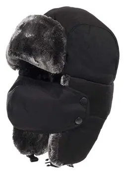 کلاه طرح روسی خلبانی خزدار همراه ماسک رنگ سرمه ای