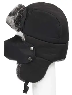 کلاه طرح روسی خلبانی خزدار همراه ماسک رنگ سرمه ای