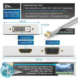 تبدیل Mini DP به HDMI و VGA و DVI برند CSL مدل 300646 &raquo; مرزکده