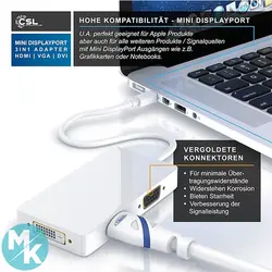 تبدیل Mini DP به HDMI و VGA و DVI برند CSL مدل 300646 &raquo; مرزکده