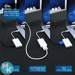 تبدیل Mini DP به HDMI و VGA و DVI برند CSL مدل 300646 &raquo; مرزکده