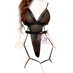 خرید بادی چرمی گارتر دار و فیشنت راه راه➕ تنخور جذاب و سکسی