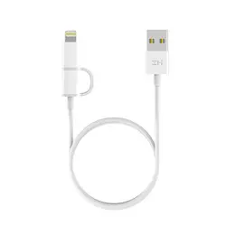 کابل تبدیل دوکاره USB به لایتنینگ/Micro USB زد ام آی مدل al801 طول 1 متر