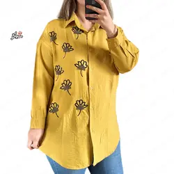 شومیز مروارید و پولک دوزی گلبرگ خردلی