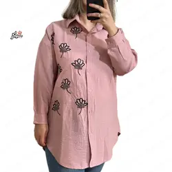 شومیز مروارید و پولک دوزی گلبرگ صورتی