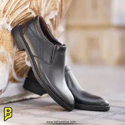 کفش مدل لوزان رویه ساده بی بند بزرگ پا - کفش بهپا تولید کننده کفش چرم تبریز