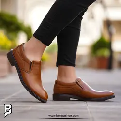 کفش مردانه تمام چرم مدل برنا رویه ساده بی بند - کفش بهپا تولید کننده کفش چرم تبریز