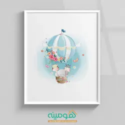تابلو اتاق کودک حیوانات کارتونی در بالن - فروشگاه کالای چوب هومینه