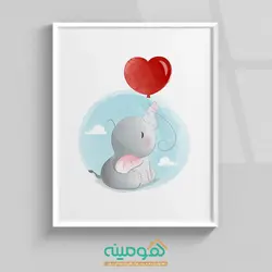 تابلو اتاق کودک فیل کوچولو و بالن قلب - فروشگاه کالای چوب هومینه