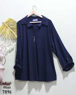 شومیز مجلسی یقه شکاری دکمه نما آستین پاگن دار سایز بزرگ