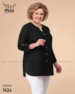 شومیز مجلسی یقه هفت جلو دکمه بازشو آستین پاگن دار  سایز بزرگ