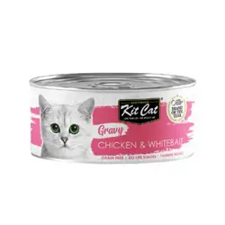 کنسرو گربه کیت کت با طعم مرغ و ماهی کوچک در آب گوشت وزن 80 گرم - KitCat Chicken & Whitebait gravy