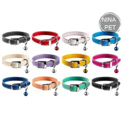 قلاده گردنی سگ و گربه نیناپت طرح چرم مدل نواری توپ دار بدون لید - NinaPet