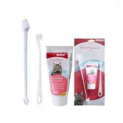 ست مسواک و خمیر دندان گربه بیولاین با طعم پنیر - Bioline