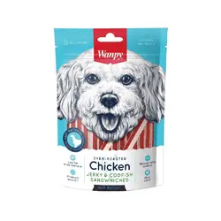 تشویقی سگ ونپی طعم مرغ و ساندویچ ماهی کاد وزن 100 گرم
