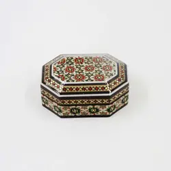 جعبه سکه ای چوب و خاتم تخمه‌دار توراش طرح 1