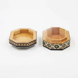 جعبه سکه ای چوب و خاتم تخمه‌دار توراش طرح 1