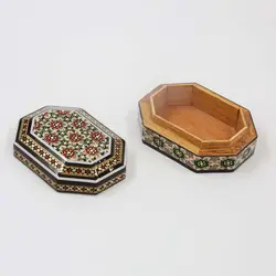 جعبه سکه ای چوب و خاتم تخمه‌دار توراش طرح 1
